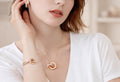 Rose Gold 18k Interlocking Ring Jewelry Set, Roman Numeral Crystal Pendant Necklace Bracelet Earrings