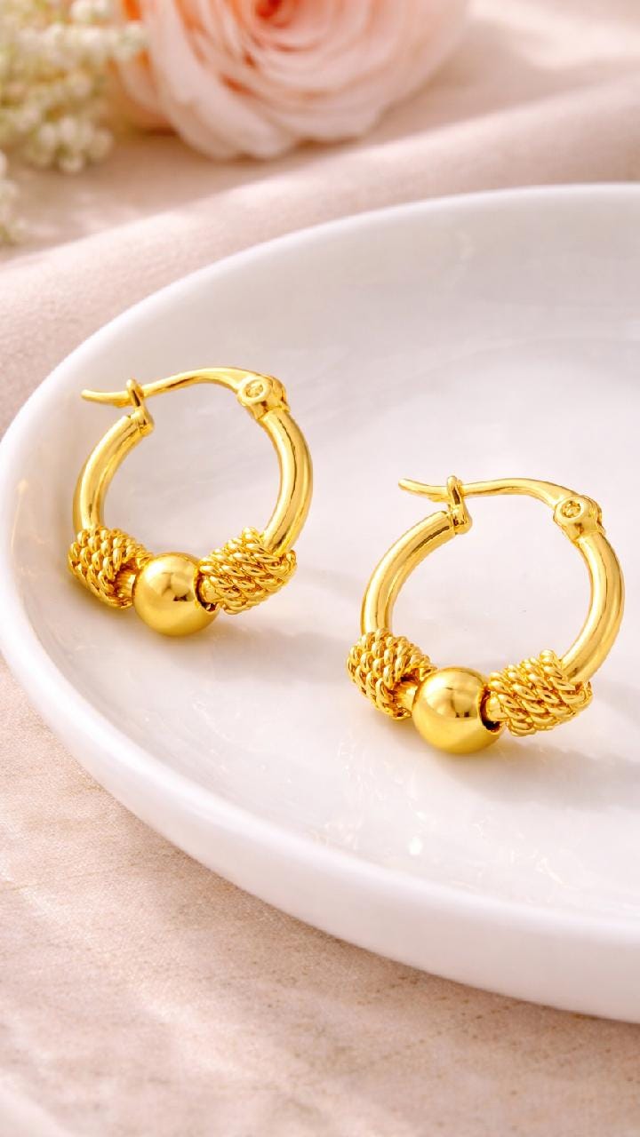 Gold Knot Hoop Earrings, Vintage Style Rope Detail, Stainless Steel Statement Jewelry