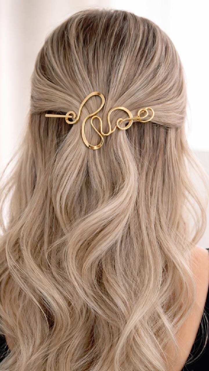 Gold Abstract Hair Pin, Minimalist Metal Hair Stick, Modern French Twist Fork