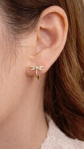 Gold Dragonfly Huggie Hoops, CZ Crystal Nature Earrings, Minimalist Women's Jewelry