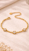 Gold Plated Charm Bracelet Set, Stainless Steel Dainty Chain, Color Gemstone Jewelry