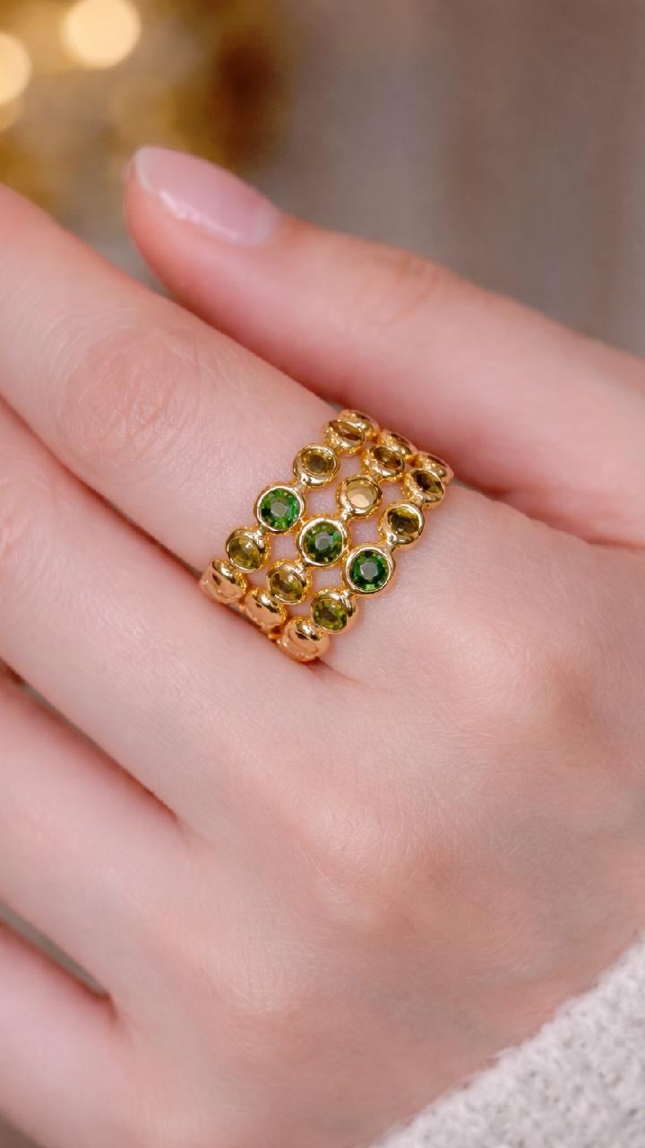 Gold Boho Celestial Ring Set, Sun Star Turquoise Green Stone Stackable Adjustable