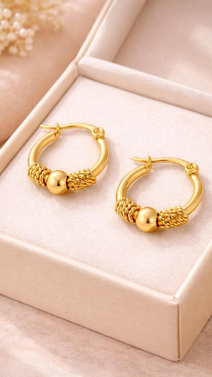Gold Knot Hoop Earrings, Vintage Style Rope Detail, Stainless Steel Statement Jewelry