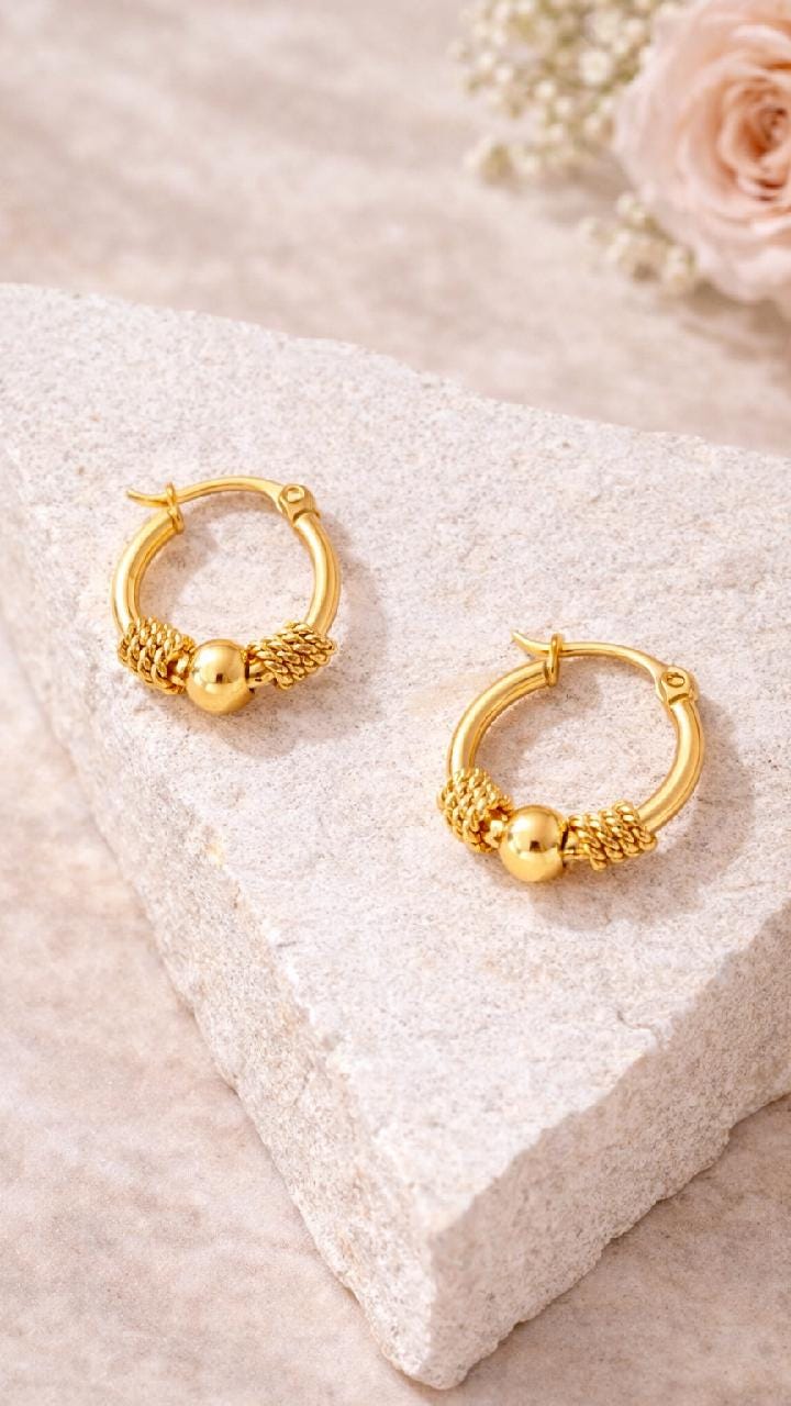 Gold Knot Hoop Earrings, Vintage Style Rope Detail, Stainless Steel Statement Jewelry