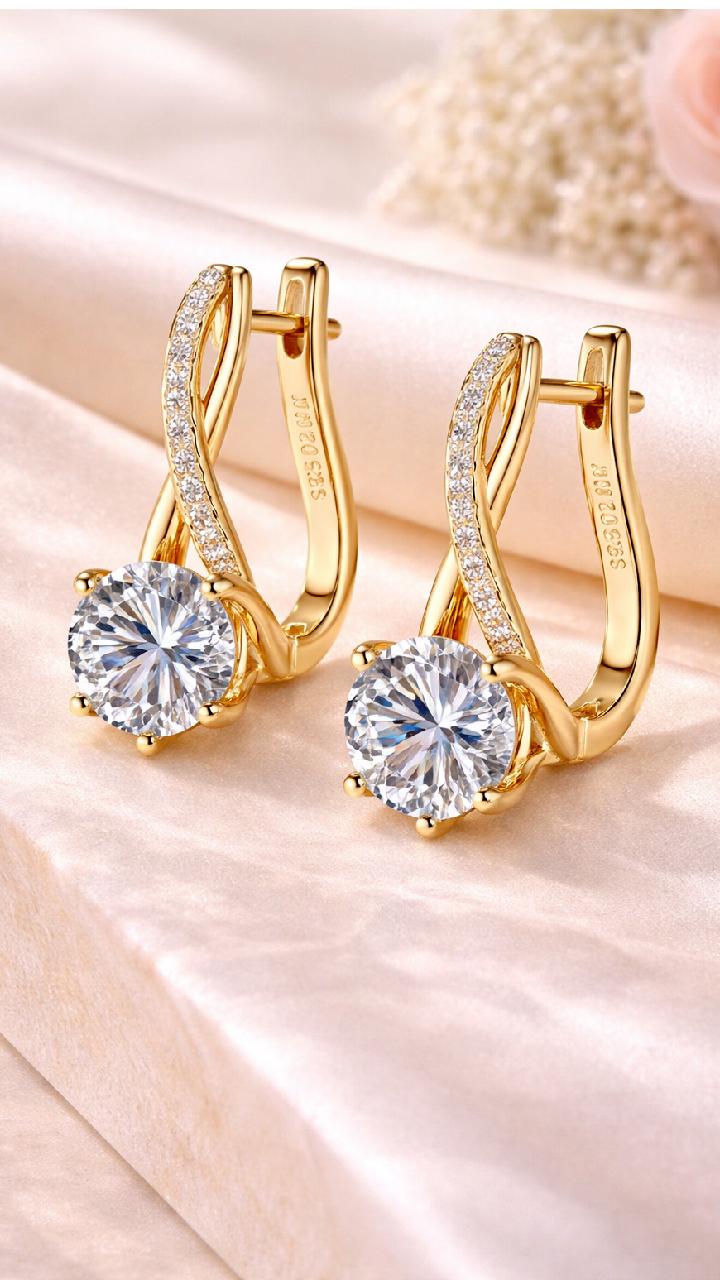 Gold Heart Drop Earrings, Sparkling Crystal, Elegant Bridal Jewelry