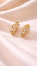 925 Sterling Silver Leaf Pavé CZ Huggie Earrings, Dainty Nature Hoops