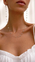 Sterling Silver Dew Drop Crystal Jewelry Set, Bridal Ear Chain Necklace