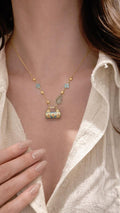 Vintage Chinese Enamel Lock Necklace | Gold Cloisonné Oriental Charm Pendant