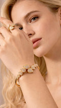 Teardrop Crystal Bracelet and Ring Set, Gold Silver Plated Jewelry, Adjustable Bangle, Bridal Gift