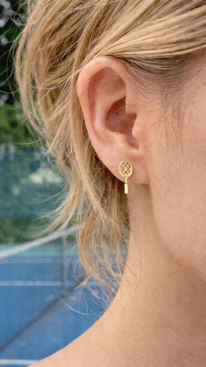 Gold Badminton Racket Shuttlecock Mismatched Stud Earrings | Sports Jewelry