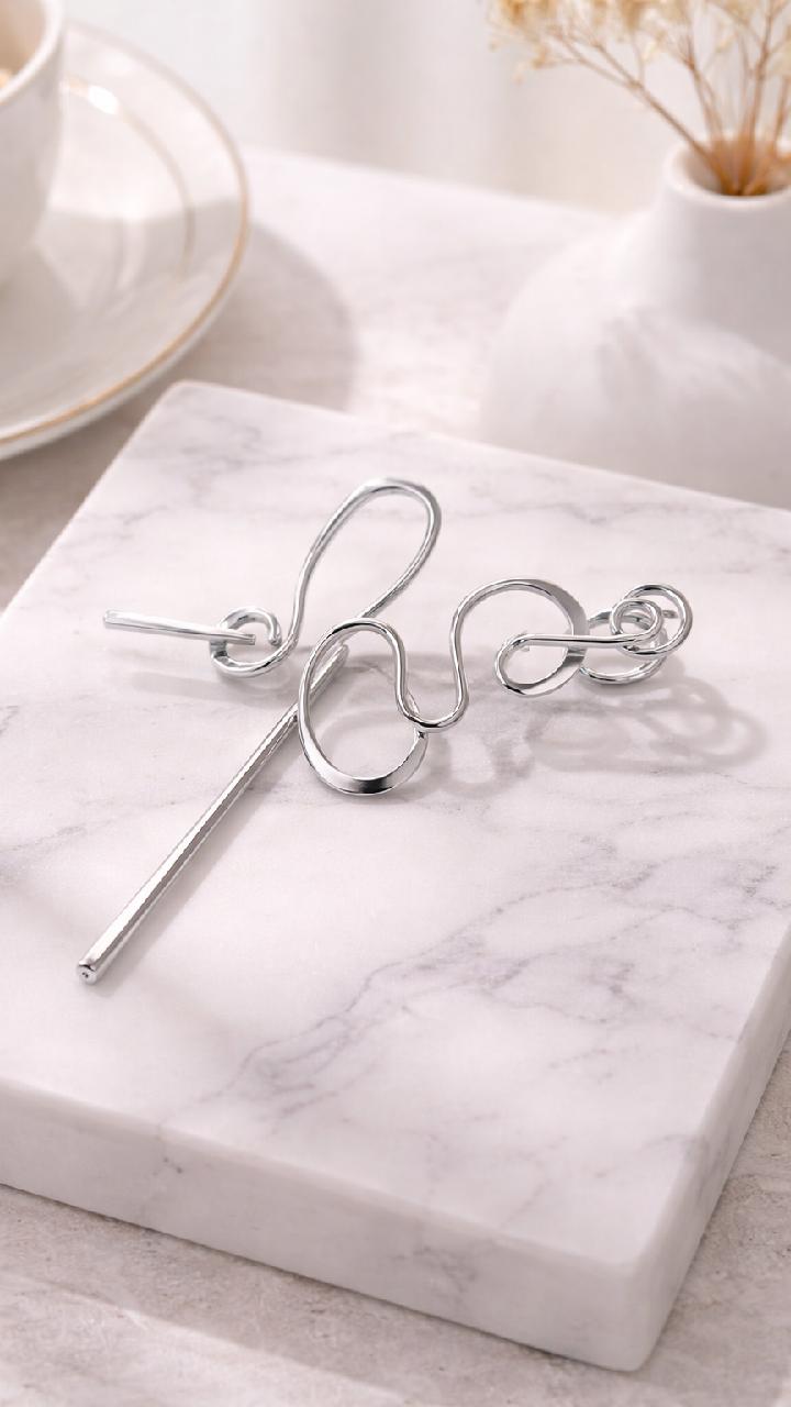 Gold Abstract Hair Pin, Minimalist Metal Hair Stick, Modern French Twist Fork