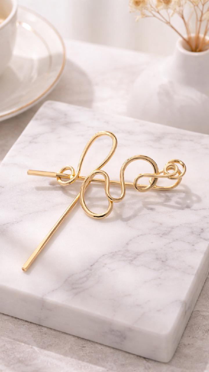 Gold Abstract Hair Pin, Minimalist Metal Hair Stick, Modern French Twist Fork