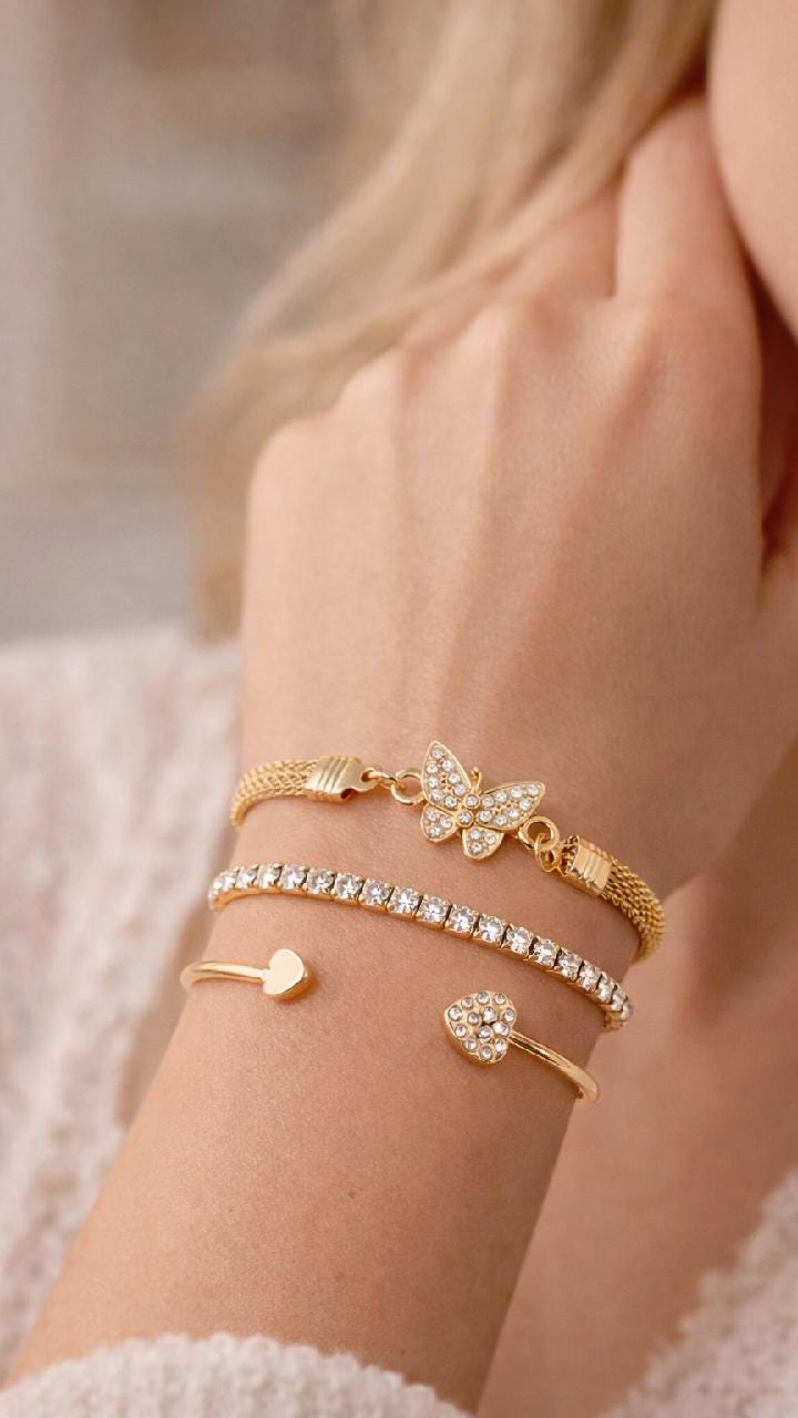 Gold Silver Infinity Heart Tennis Stackable Bracelet Set Women