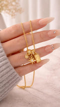 Gold Celestial Charm Necklace, Sun Moon Star Pendant, Vintage Layered Jewelry