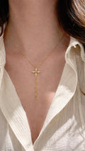 Layered Gold Necklace Set, Sun Medallion Lariat Cross, Minimalist Jewelry