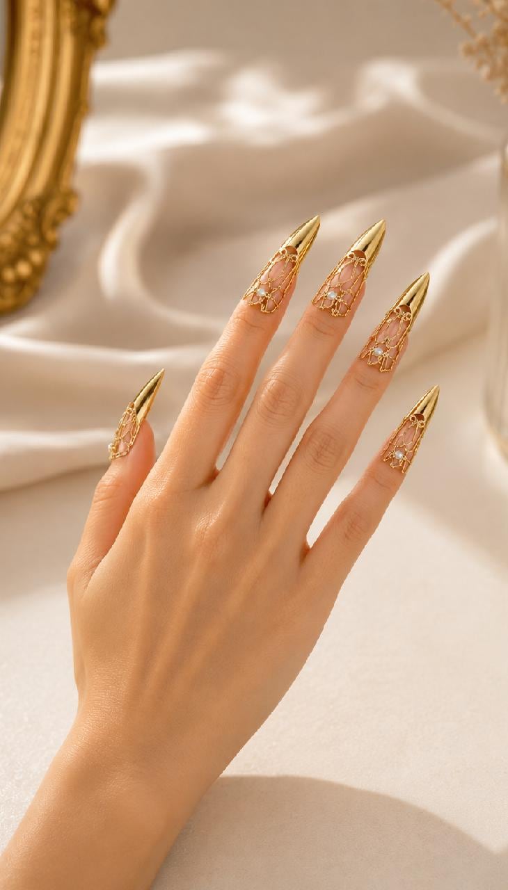 Gold Armor Nail Rings, Medieval Gothic Fingertip Jewelry, Fantasy Hanfu Claws