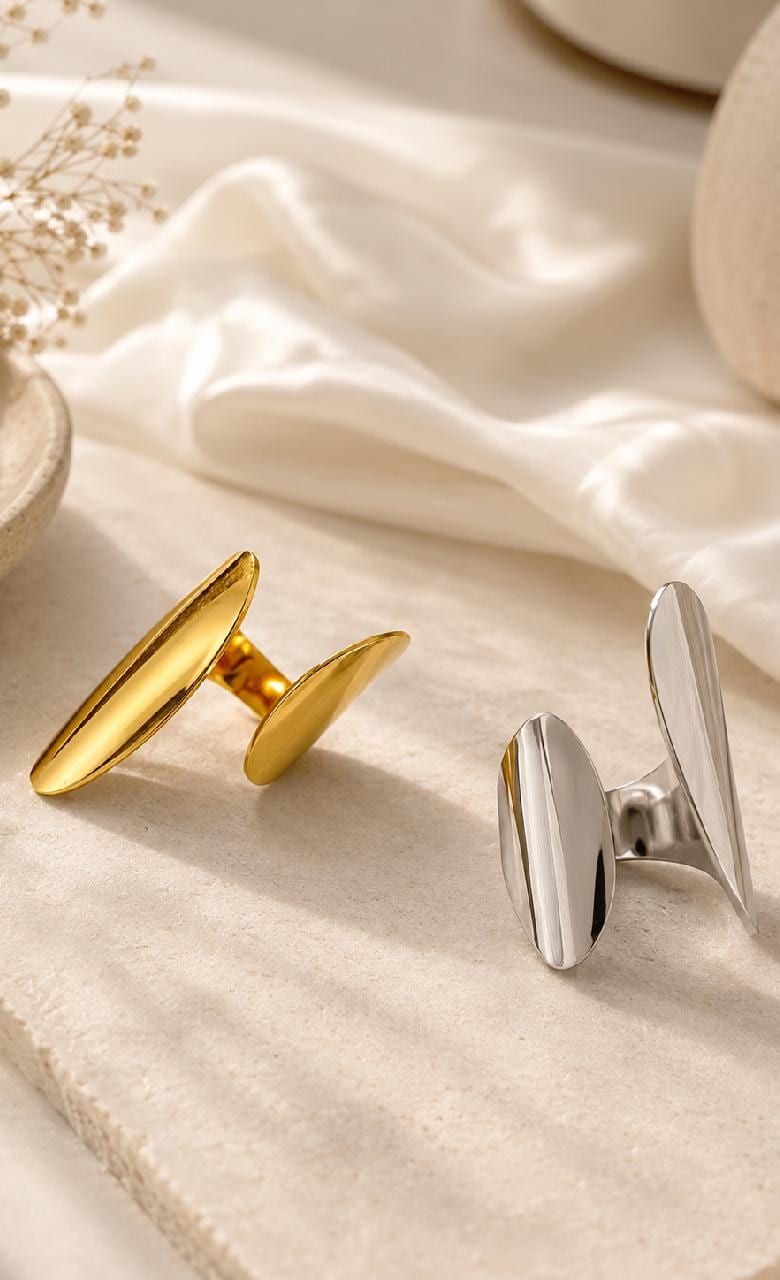 Minimalist Sculptural Statement Ring Gold Silver | Chunky Adjustable Open Ring | Modern Abstract Wide Band Jewelry Gift for Women