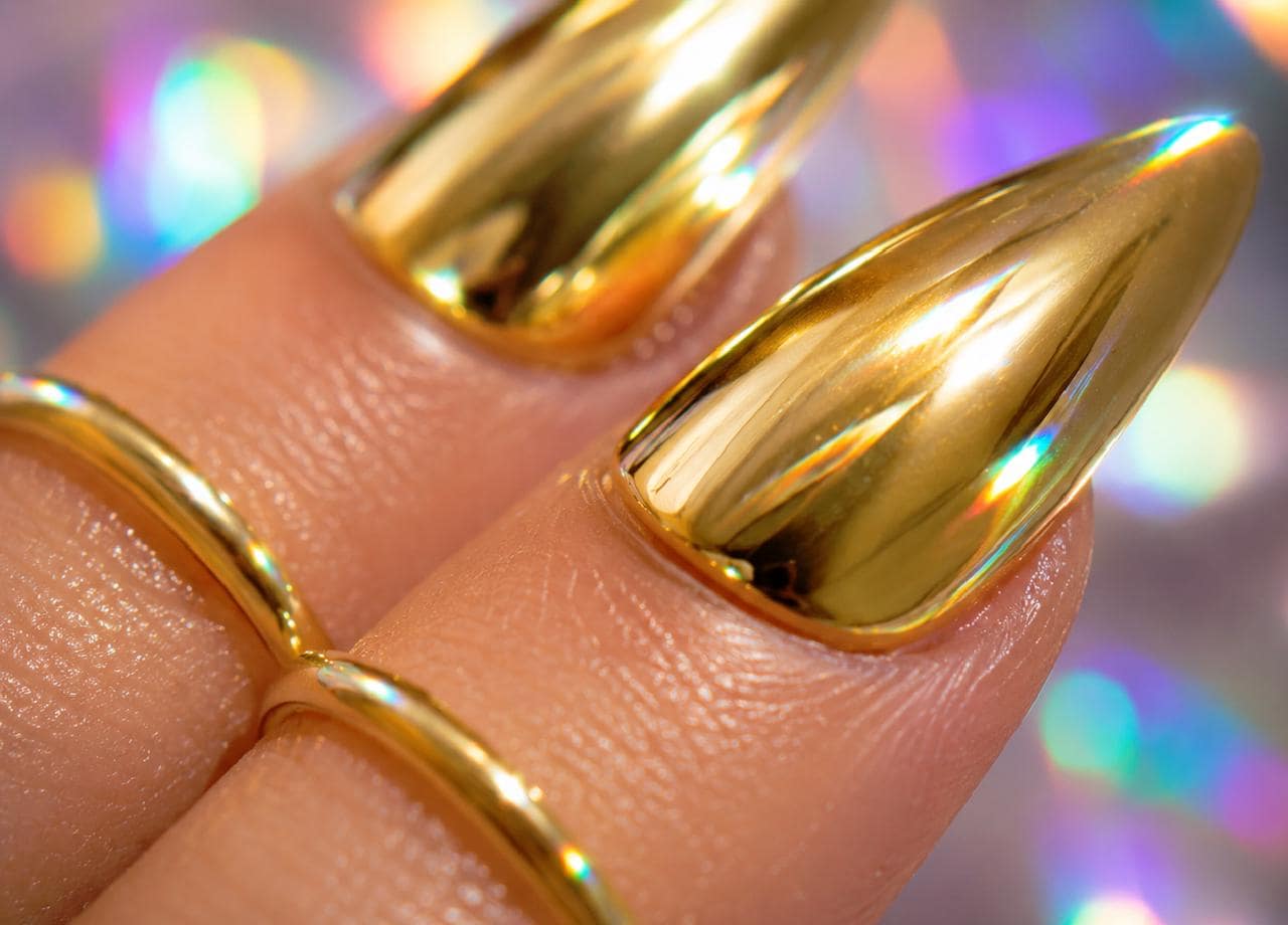 Y2K Chrome Nail Ring Set, Gold Silver Statement Fingertip Jewelry, Festival Rave Accessories