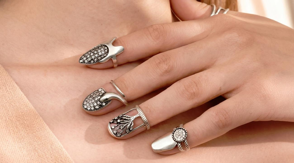 Sterling Silver Snake Nail Ring Set, Gothic Y2K Statement Fingertip Jewelry