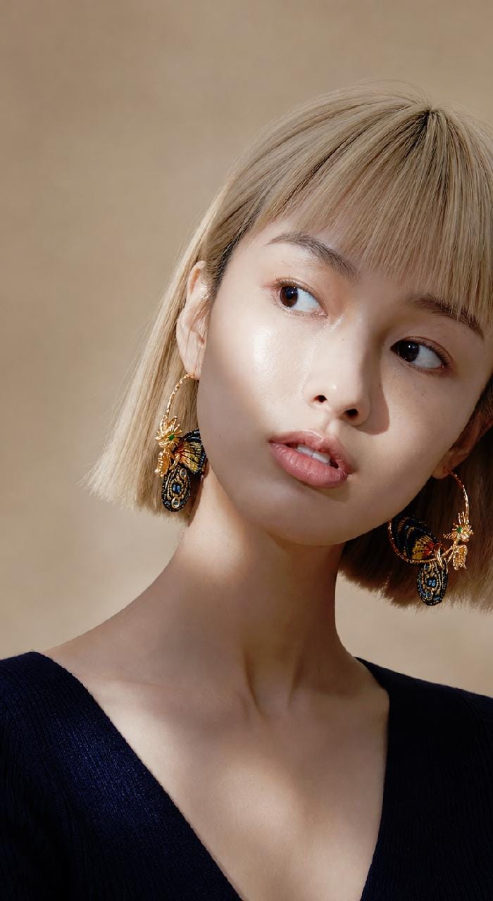 Embroidered Butterfly Hoop Earrings, Gold Insect Statement Jewelry, Boho Vintage Nature Inspired