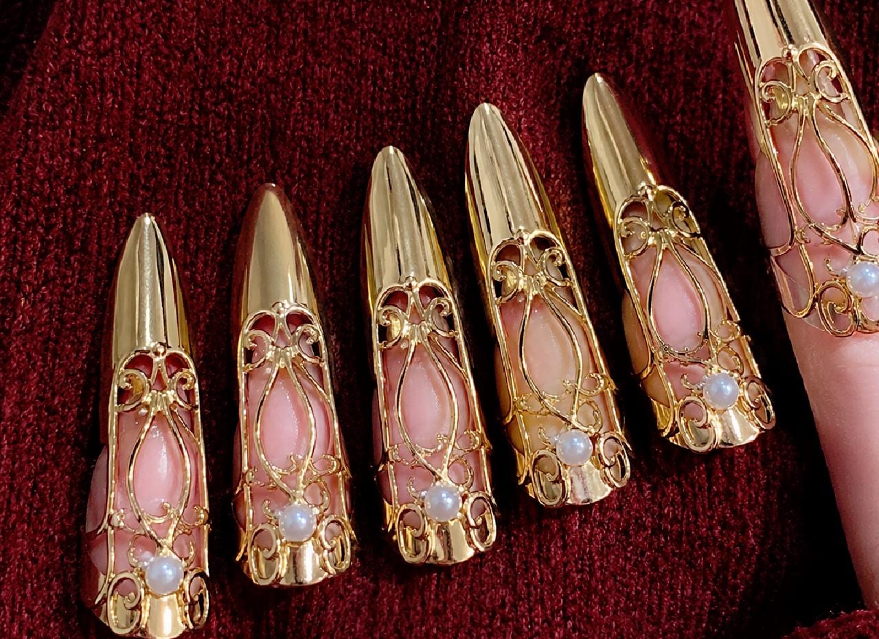 Gold Armor Nail Rings, Medieval Gothic Fingertip Jewelry, Fantasy Hanfu Claws
