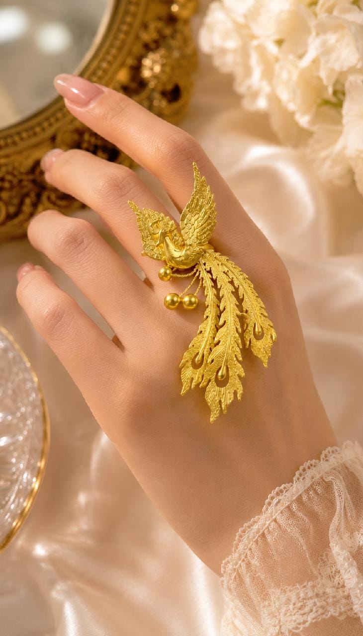 Gold Phoenix Statement Ring, Adjustable Bird Jewelry, Fantasy Gothic Boho Ring
