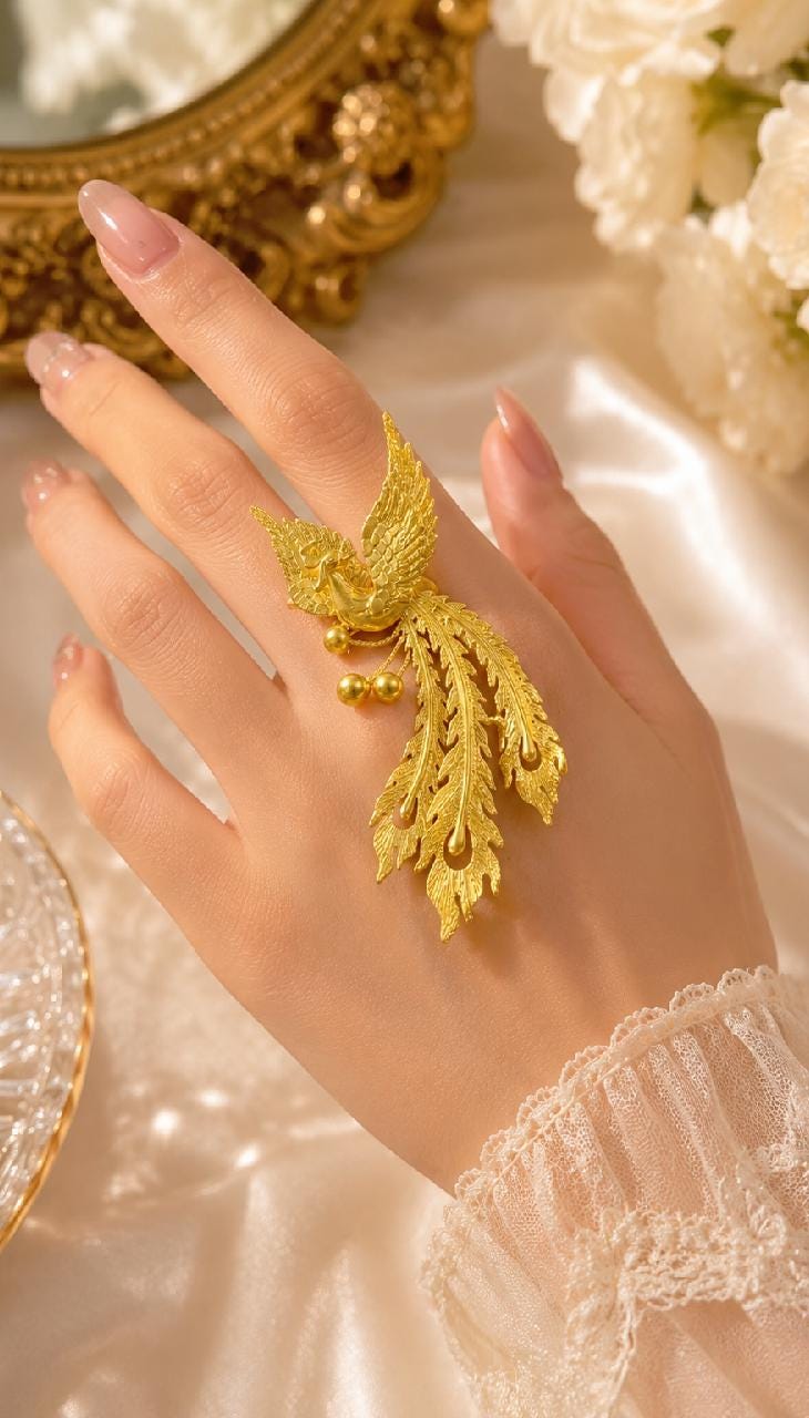 Gold Phoenix Statement Ring, Adjustable Bird Jewelry, Fantasy Gothic Boho Ring