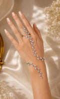 Silver Crystal Leaf Vine Hand Chain Bracelet, Bridal Boho Wedding Jewelry