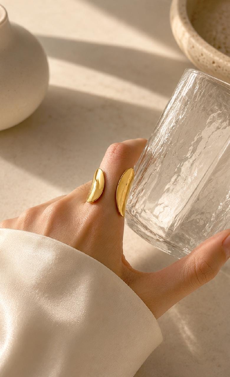 Minimalist Sculptural Statement Ring Gold Silver | Chunky Adjustable Open Ring | Modern Abstract Wide Band Jewelry Gift for Women