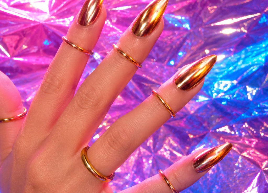 Y2K Chrome Nail Ring Set, Gold Silver Statement Fingertip Jewelry, Festival Rave Accessories