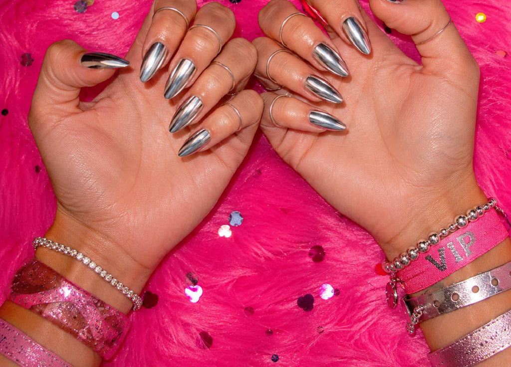 Y2K Chrome Nail Ring Set, Gold Silver Statement Fingertip Jewelry, Festival Rave Accessories