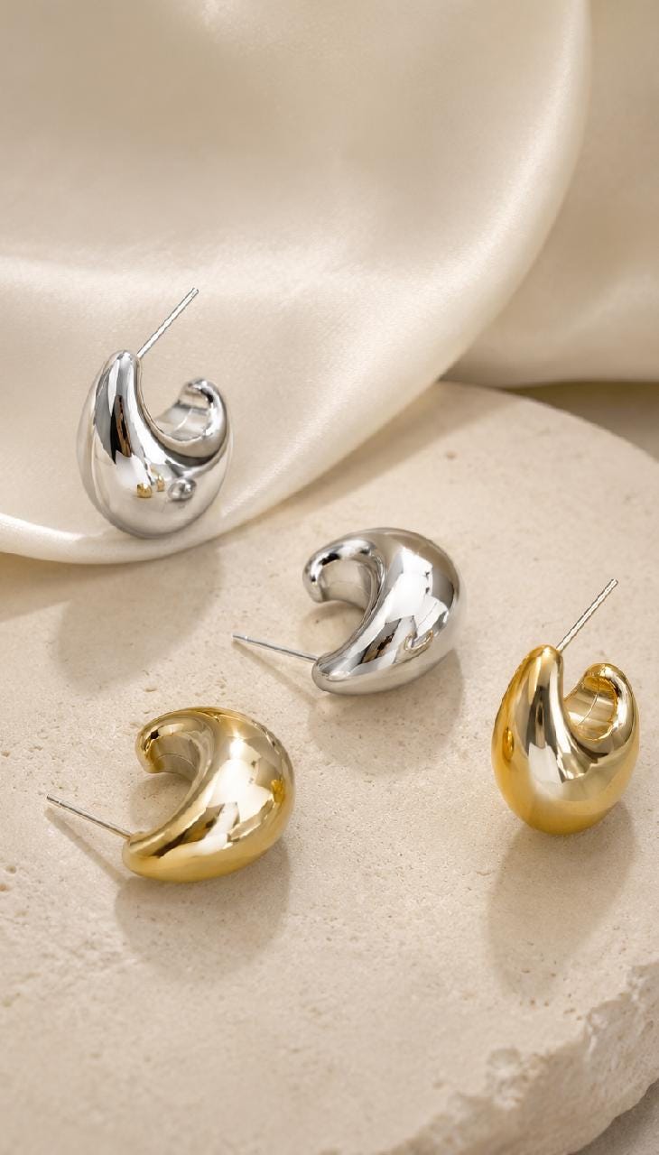 Minimalist Gold Silver Teardrop Earrings | Trendy Sculptural Hoop Jewelry