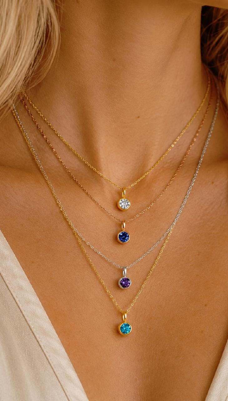 Personalized Birthstone Necklace - Dainty Gold, Silver & Rose Gold Pendant Jewelry - Custom Gift for Her