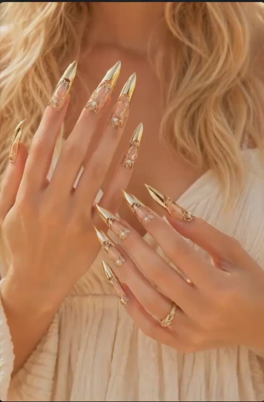 Gold Armor Nail Rings, Medieval Gothic Fingertip Jewelry, Fantasy Hanfu Claws