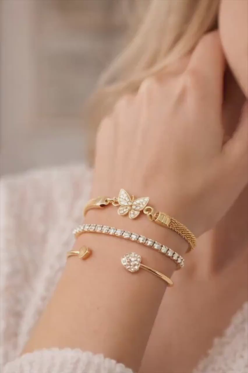 Gold Silver Infinity Heart Tennis Stackable Bracelet Set Women