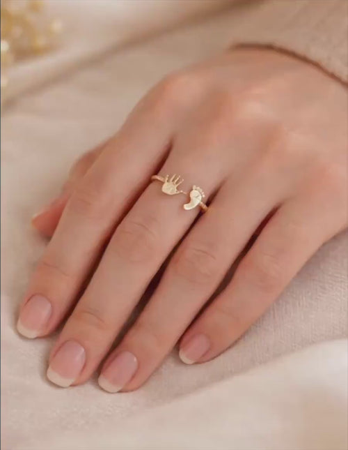 Baby Hand Footprint Ring Gold, Adjustable Motherhood Keepsake Jewelry