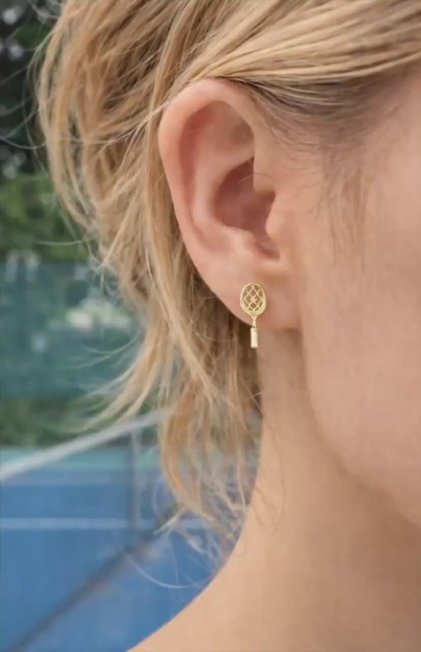 Gold Badminton Racket Shuttlecock Mismatched Stud Earrings | Sports Jewelry